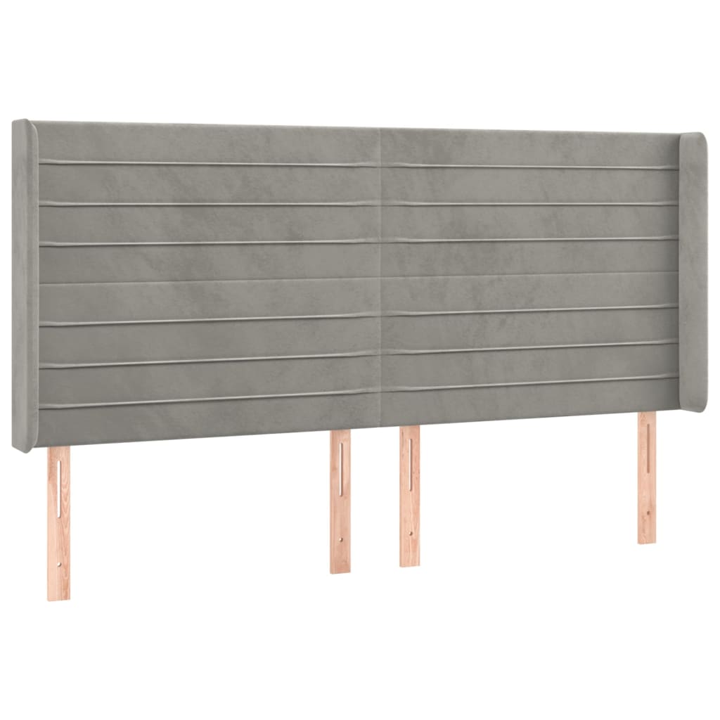 sengegavl med kanter 183x16x118/128 cm fløjl lysegrå
