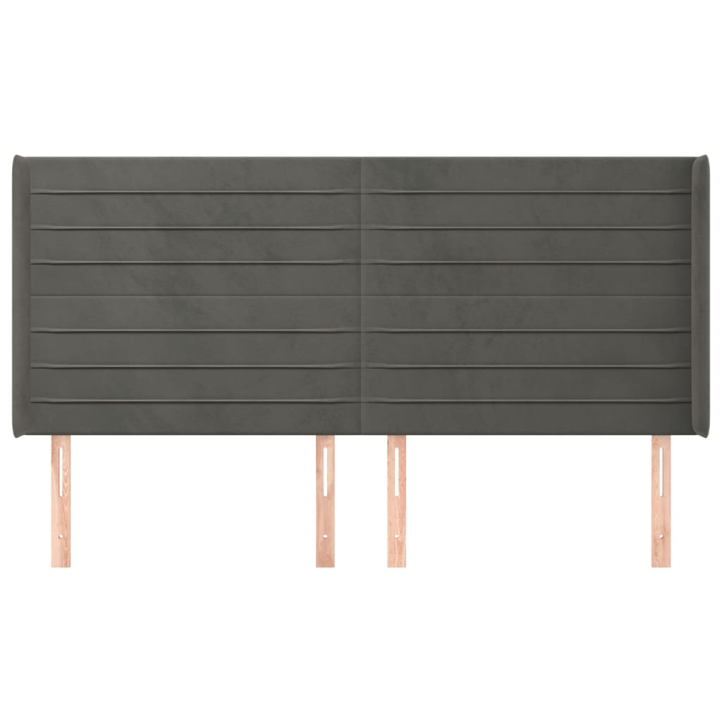 sengegavl med kanter 183x16x118/128 cm fløjl mørkegrå