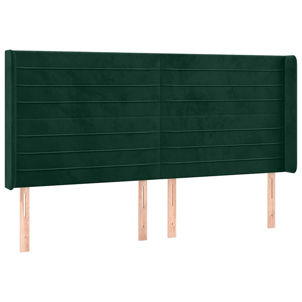 sengegavl med kanter 183x16x118/128 cm fløjl mørkegrøn