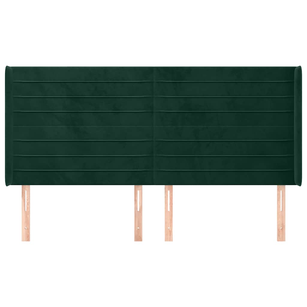 sengegavl med kanter 183x16x118/128 cm fløjl mørkegrøn