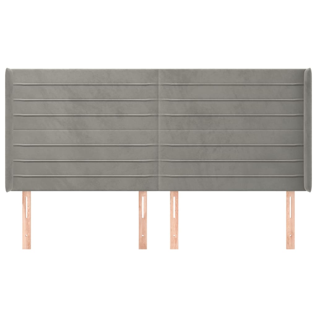sengegavl med kanter 203x16x118/128 cm fløjl lysegrå