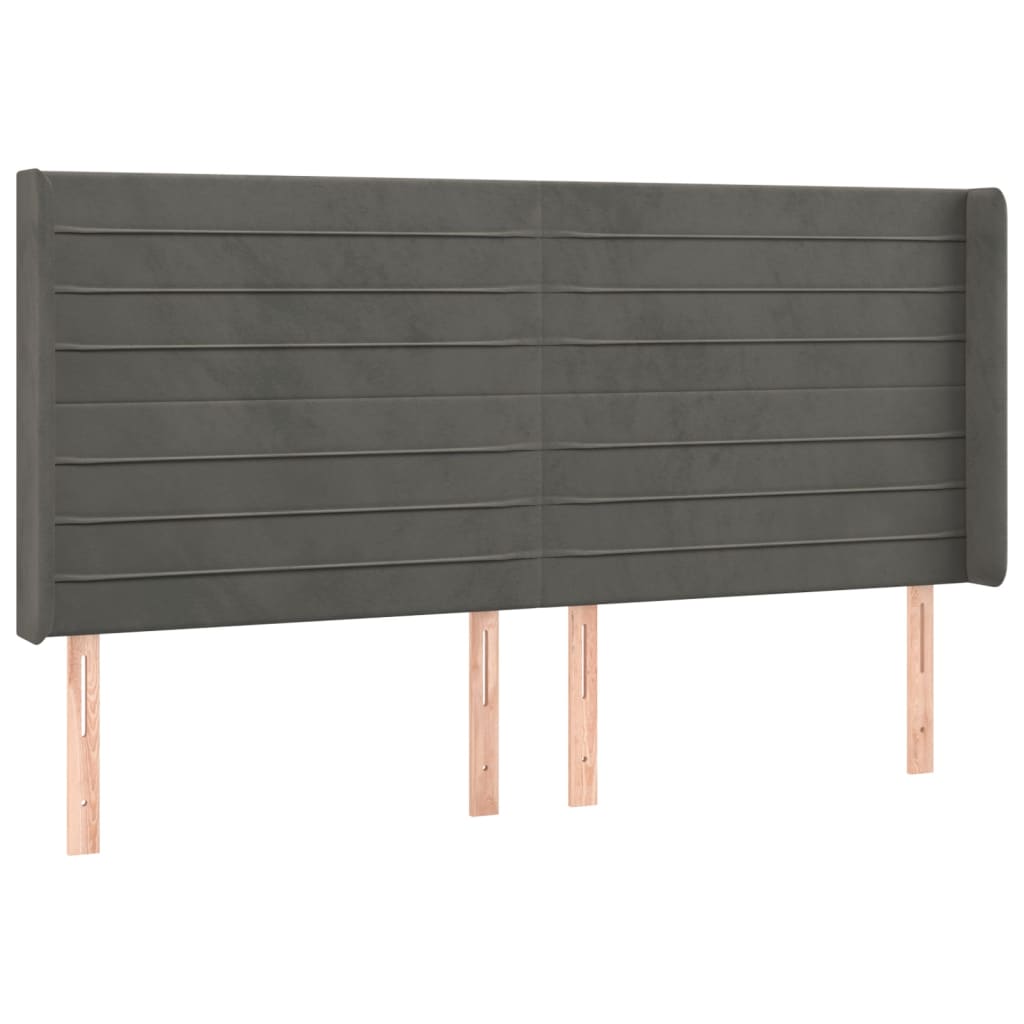 sengegavl med kanter 203x16x118/128 cm fløjl mørkegrå