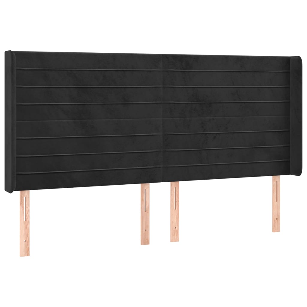 sengegavl med kanter 203x16x118/128 cm fløjl sort
