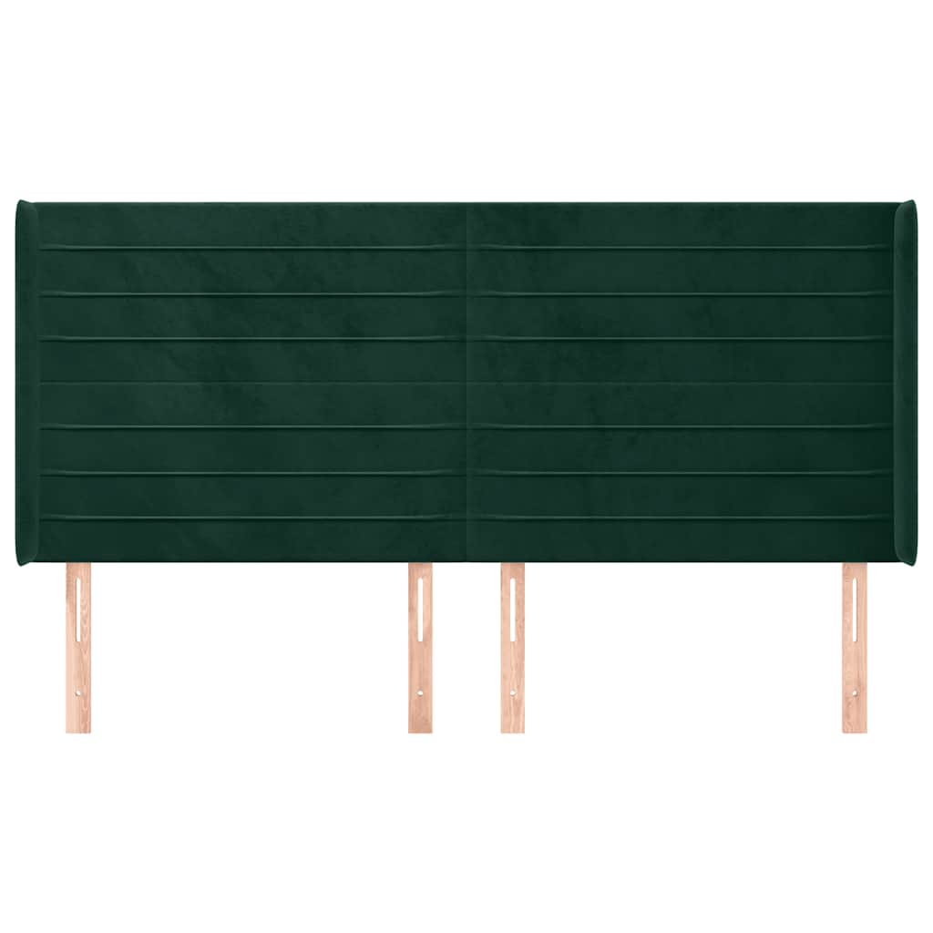 sengegavl med kanter 203x16x118/128 cm fløjl mørkegrøn