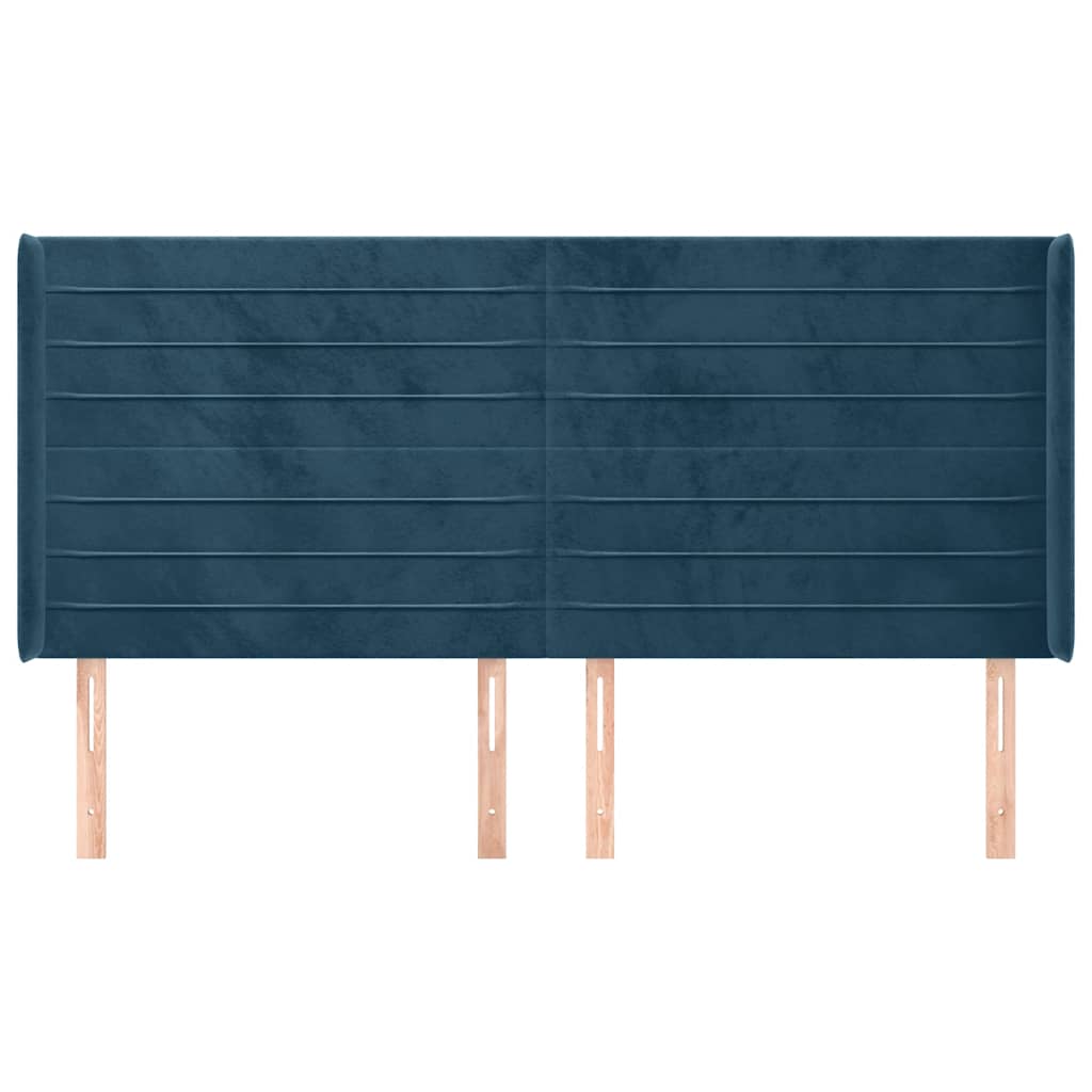 sengegavl med kanter 203x16x118/128 cm fløjl mørkeblå