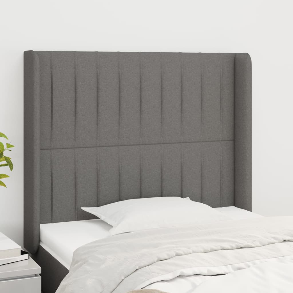 sengegavl med kanter 83x16x118/128 cm stof mørkegrå