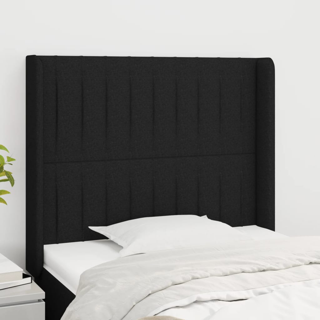 sengegavl med kanter 83x16x118/128 cm stof sort