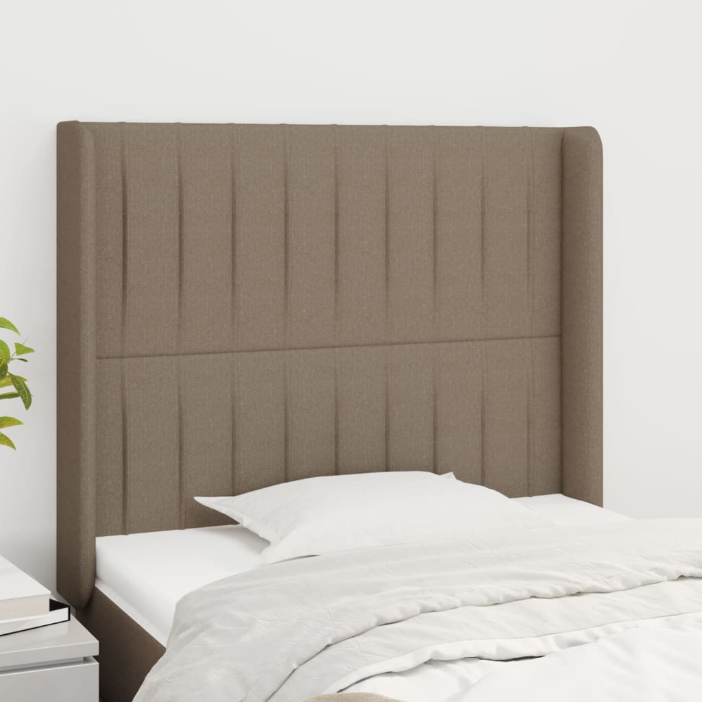 sengegavl med kanter 83x16x118/128 cm stof gråbrun