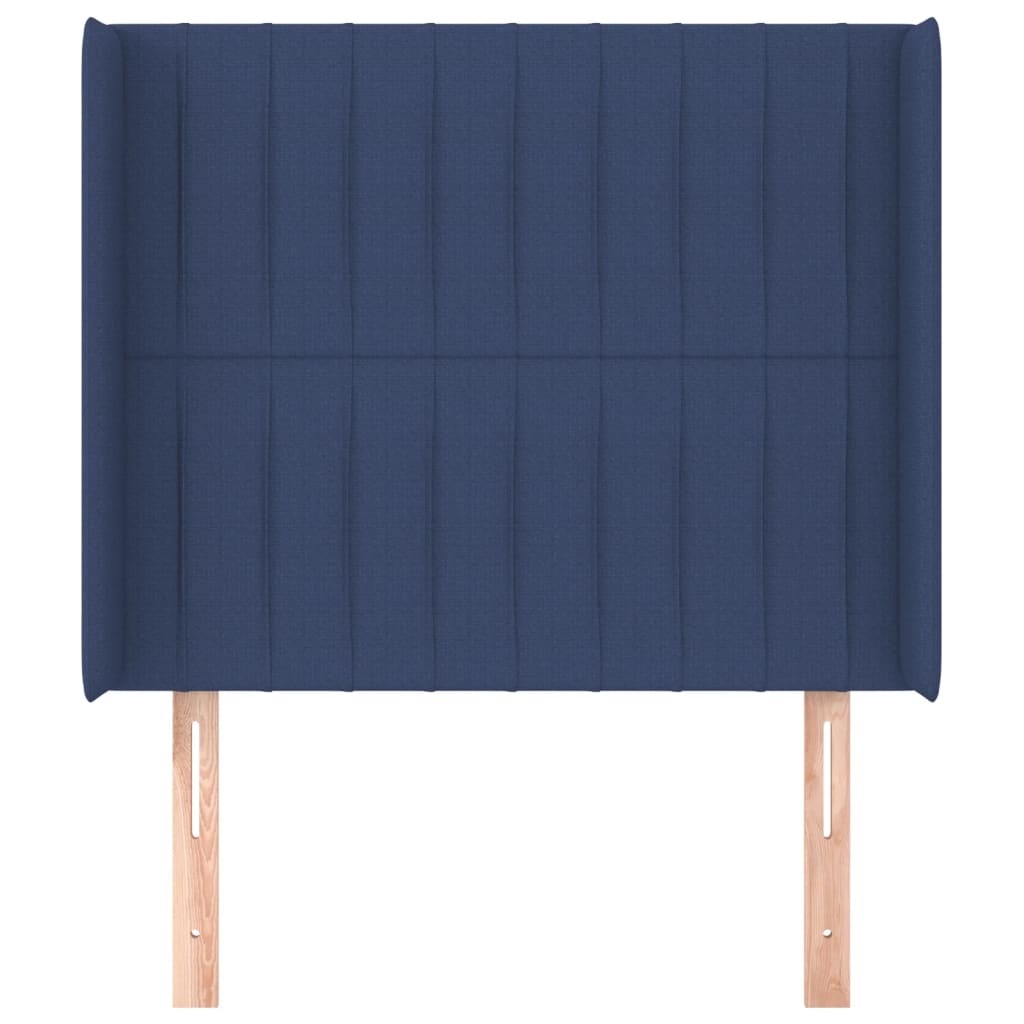 sengegavl med kanter 83x16x118/128 cm stof blå