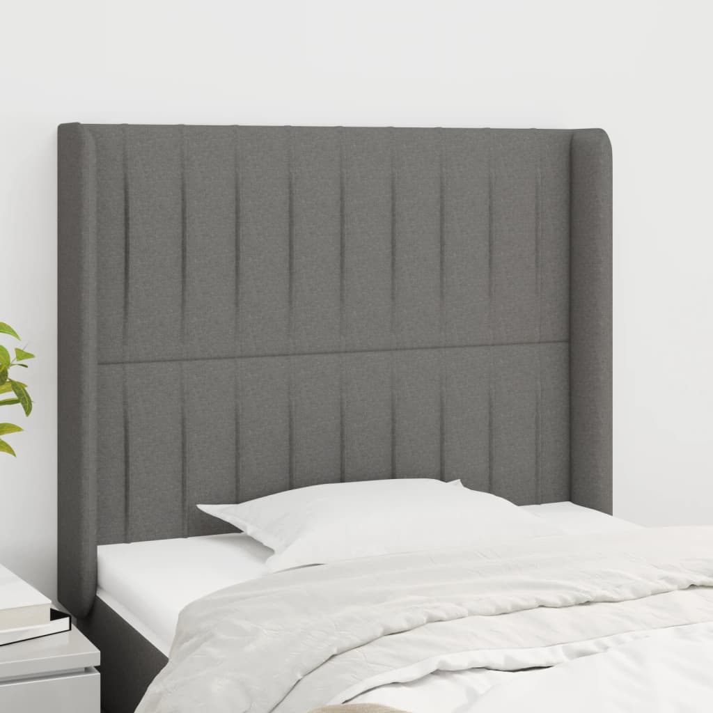 sengegavl med kanter 93x16x118/128 cm stof mørkegrå