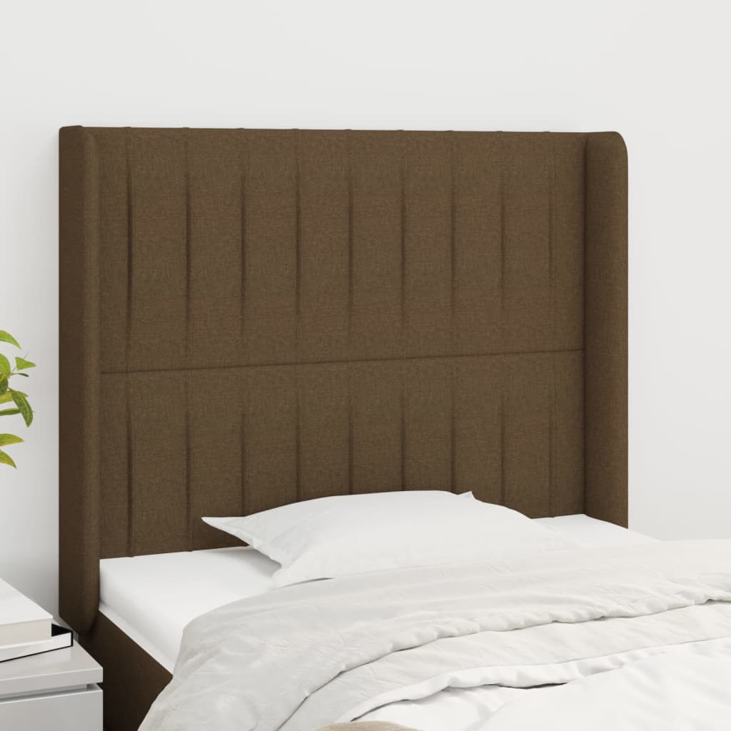 sengegavl med kanter 93x16x118/128 cm stof mørkebrun