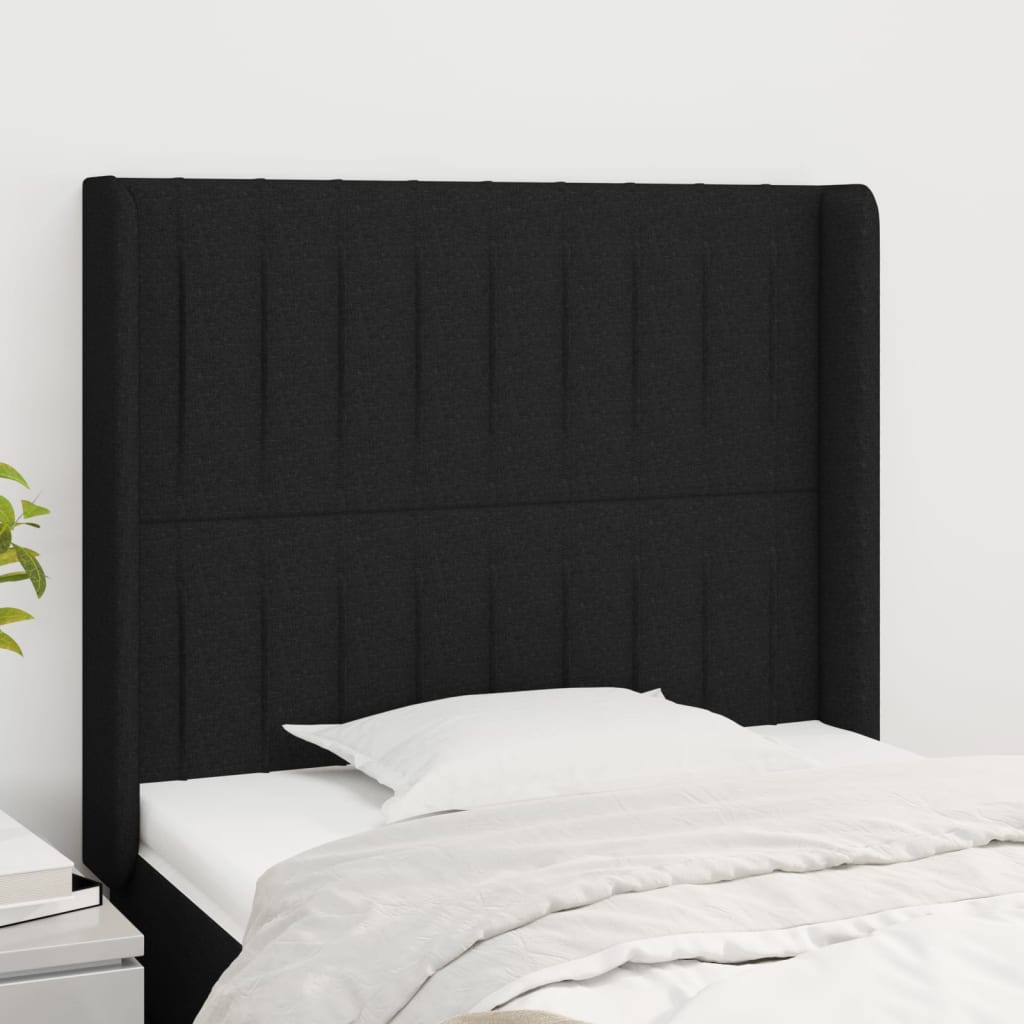 sengegavl med kanter 103x16x118/128 cm stof sort