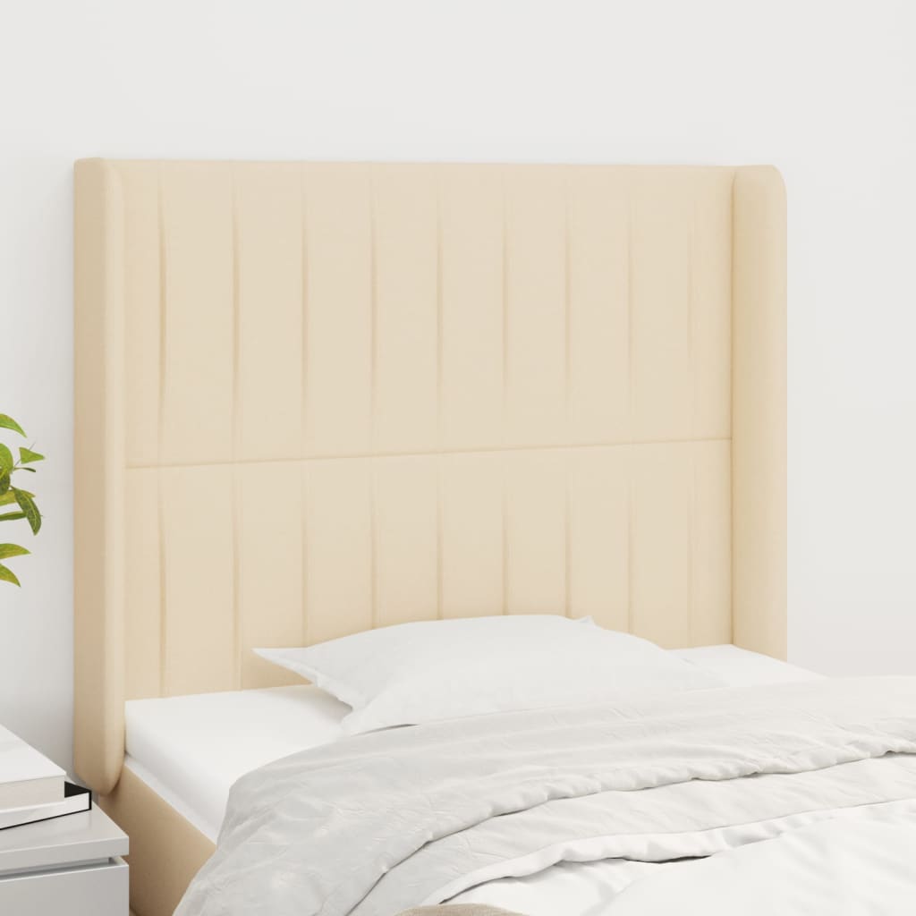 sengegavl med kanter 103x16x118/128 cm stof cremefarvet