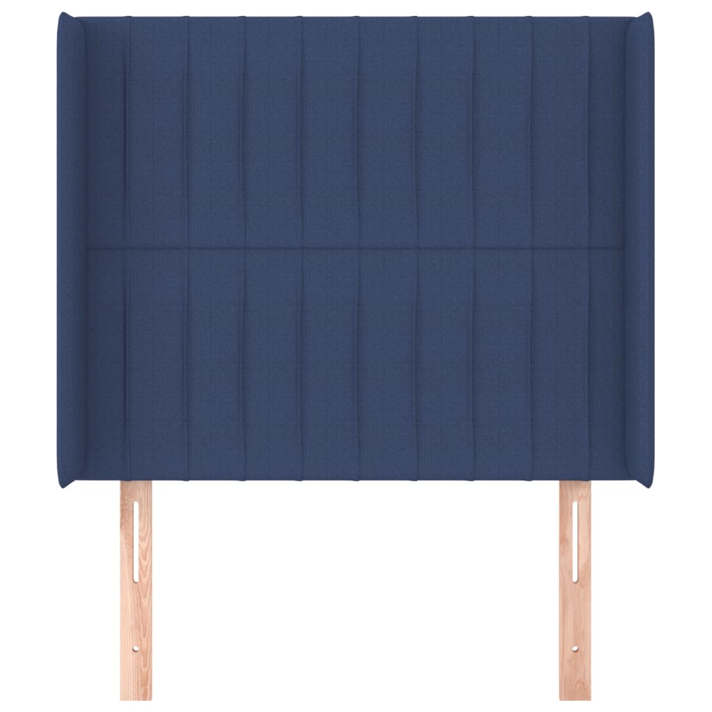 sengegavl med kanter 103x16x118/128 cm stof blå