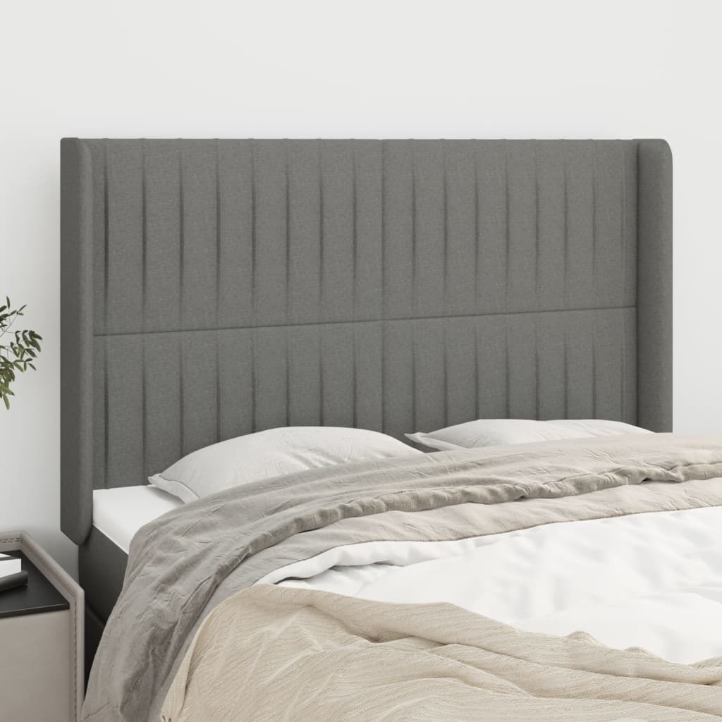 sengegavl med kanter 147x16x118/128 cm stof mørkegrå