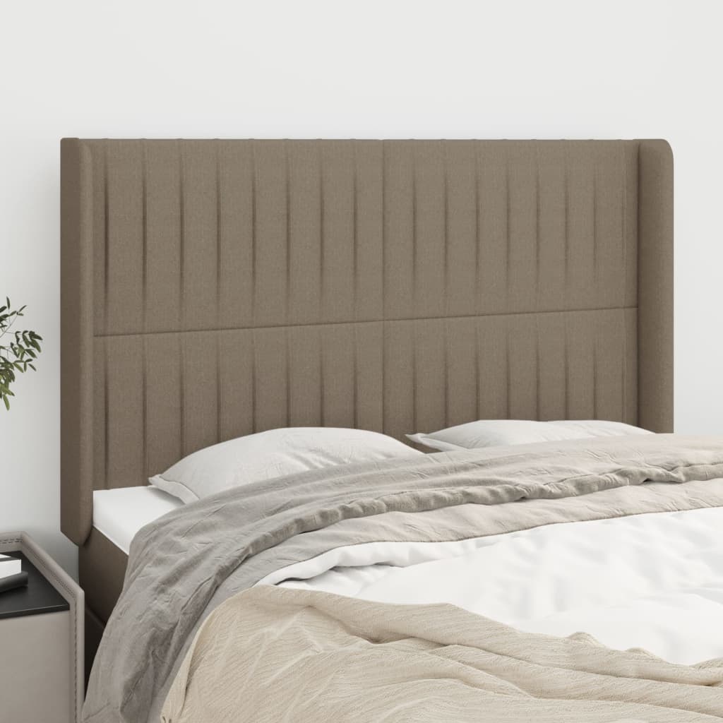 sengegavl med kanter 147x16x118/128 cm stof gråbrun