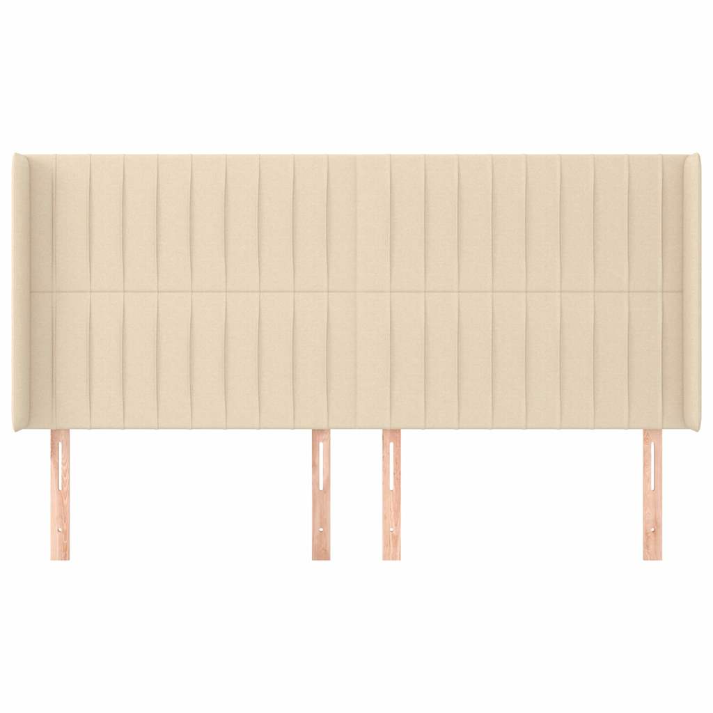 sengegavl med kanter 163x16x118/128 cm stof cremefarvet