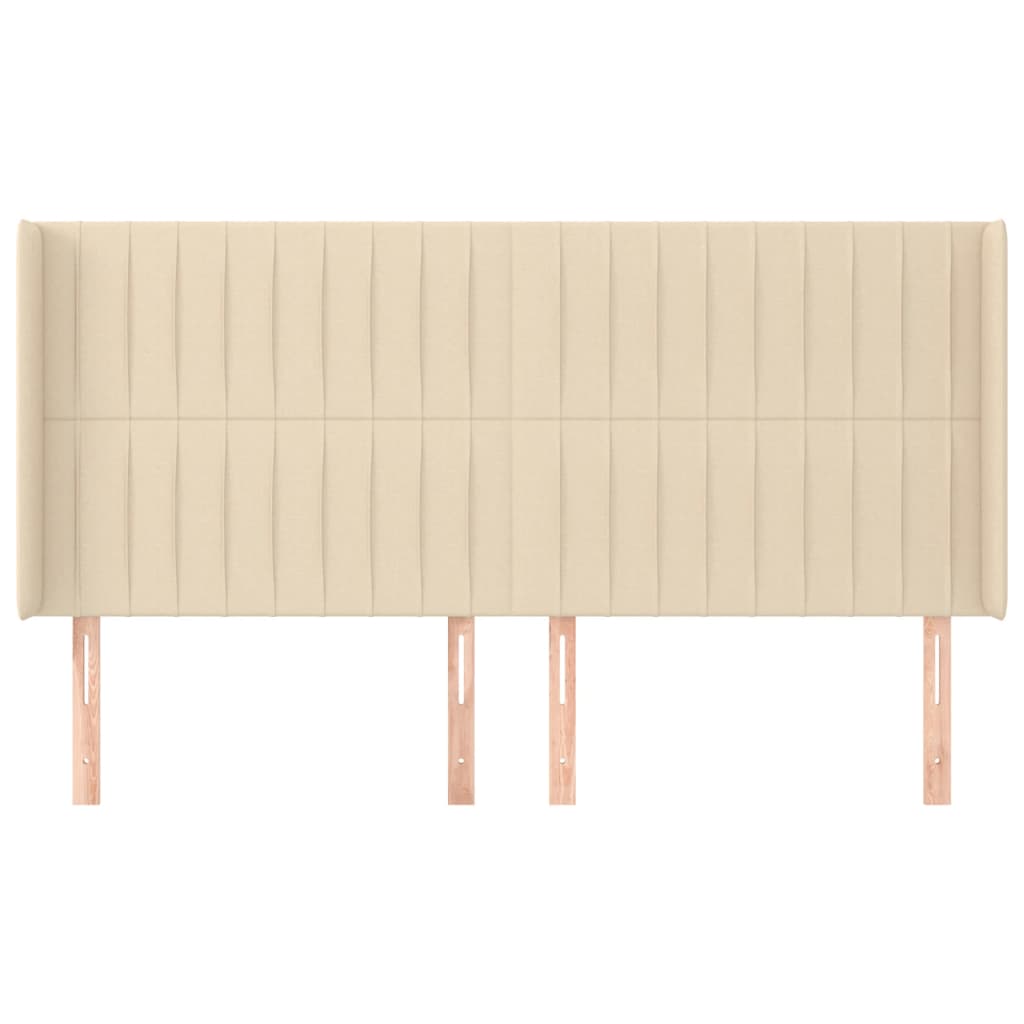 sengegavl med kanter 203x16x118/128 cm stof cremefarvet
