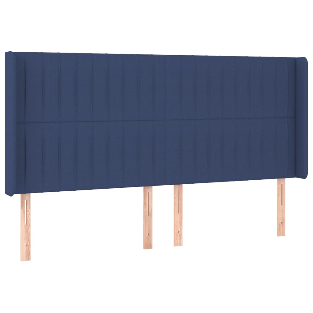 sengegavl med kanter 203x16x118/128 cm stof blå