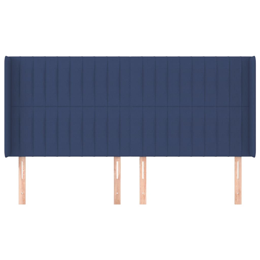 sengegavl med kanter 203x16x118/128 cm stof blå