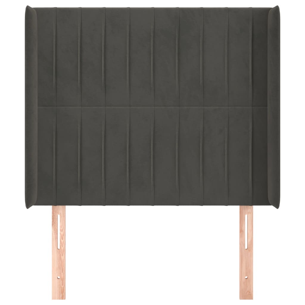 sengegavl med kanter 83x16x118/128 cm fløjl mørkegrå