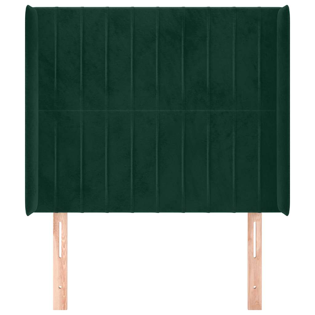 sengegavl med kanter 83x16x118/128 cm fløjl mørkegrøn