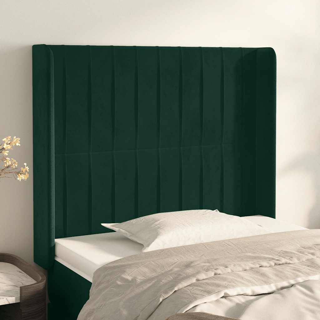 sengegavl med kanter 83x16x118/128 cm fløjl mørkegrøn