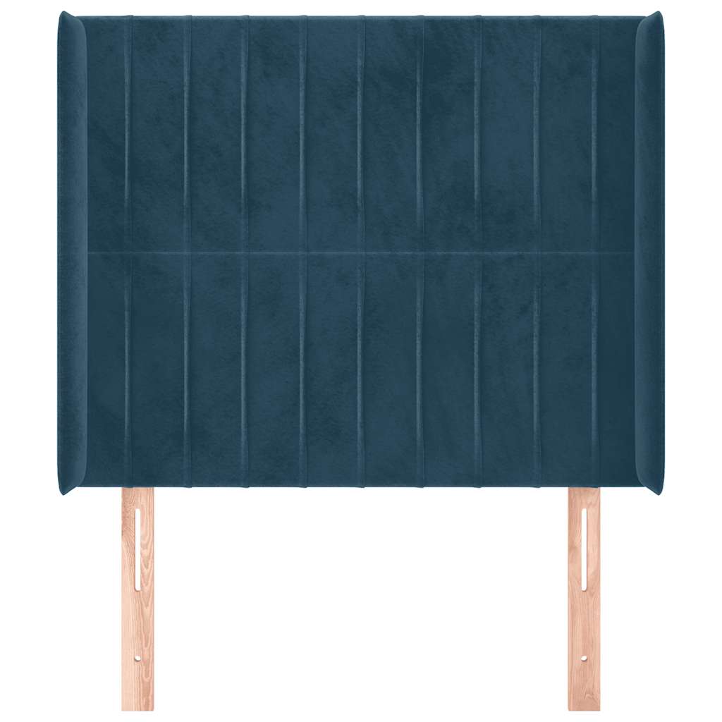sengegavl med kanter 83x16x118/128 cm fløjl mørkeblå