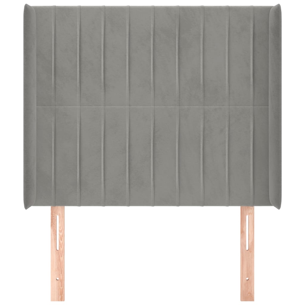 sengegavl med kanter 93x16x118/128 cm fløjl lysegrå