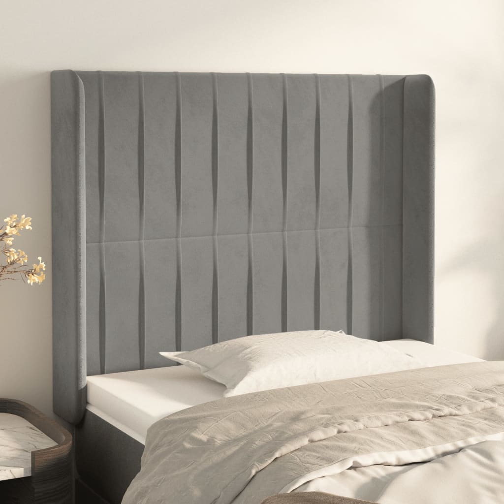 sengegavl med kanter 93x16x118/128 cm fløjl lysegrå