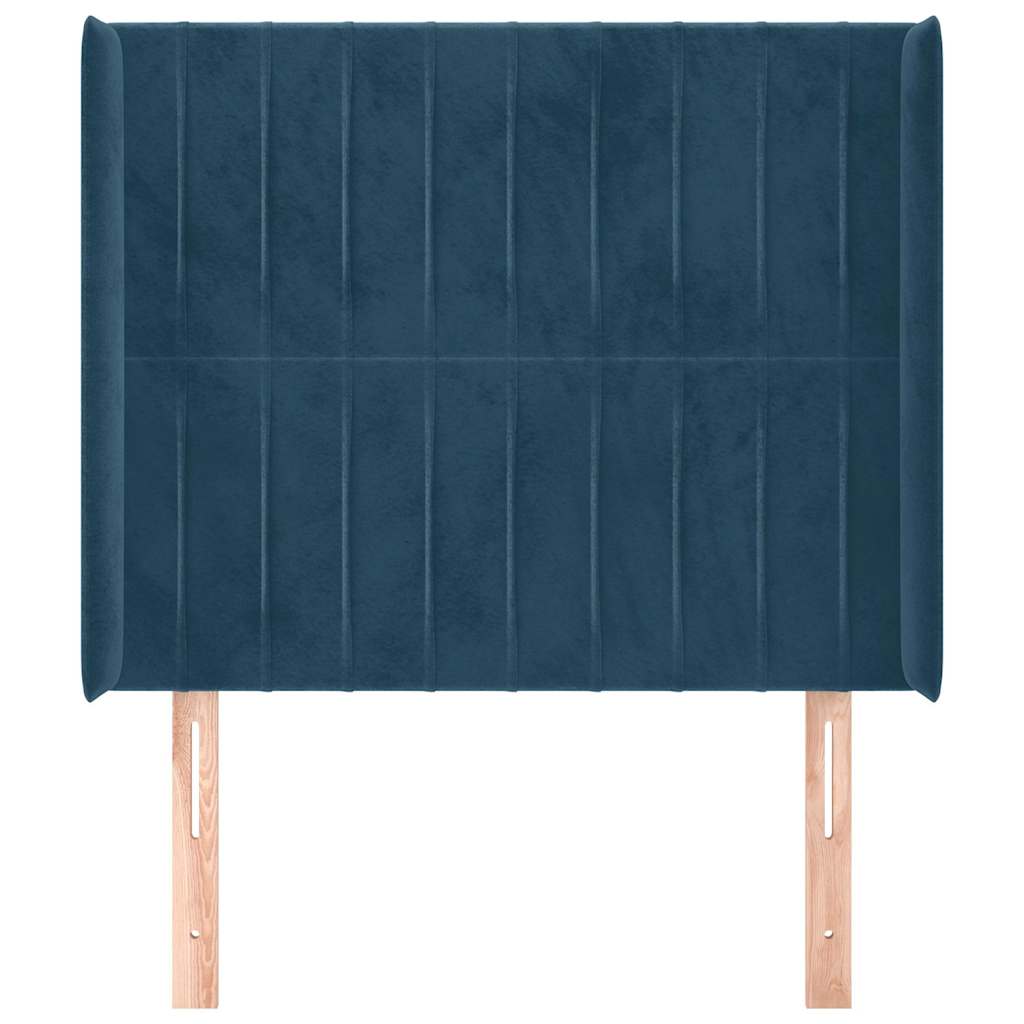 sengegavl med kanter 93x16x118/128 cm fløjl mørkeblå