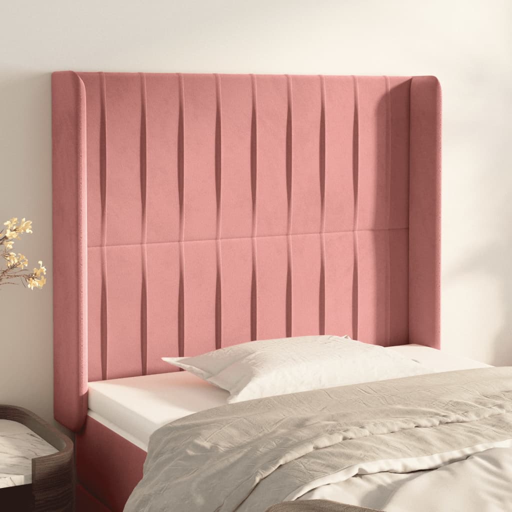 sengegavl med kanter 93x16x118/128 cm fløjl lyserød