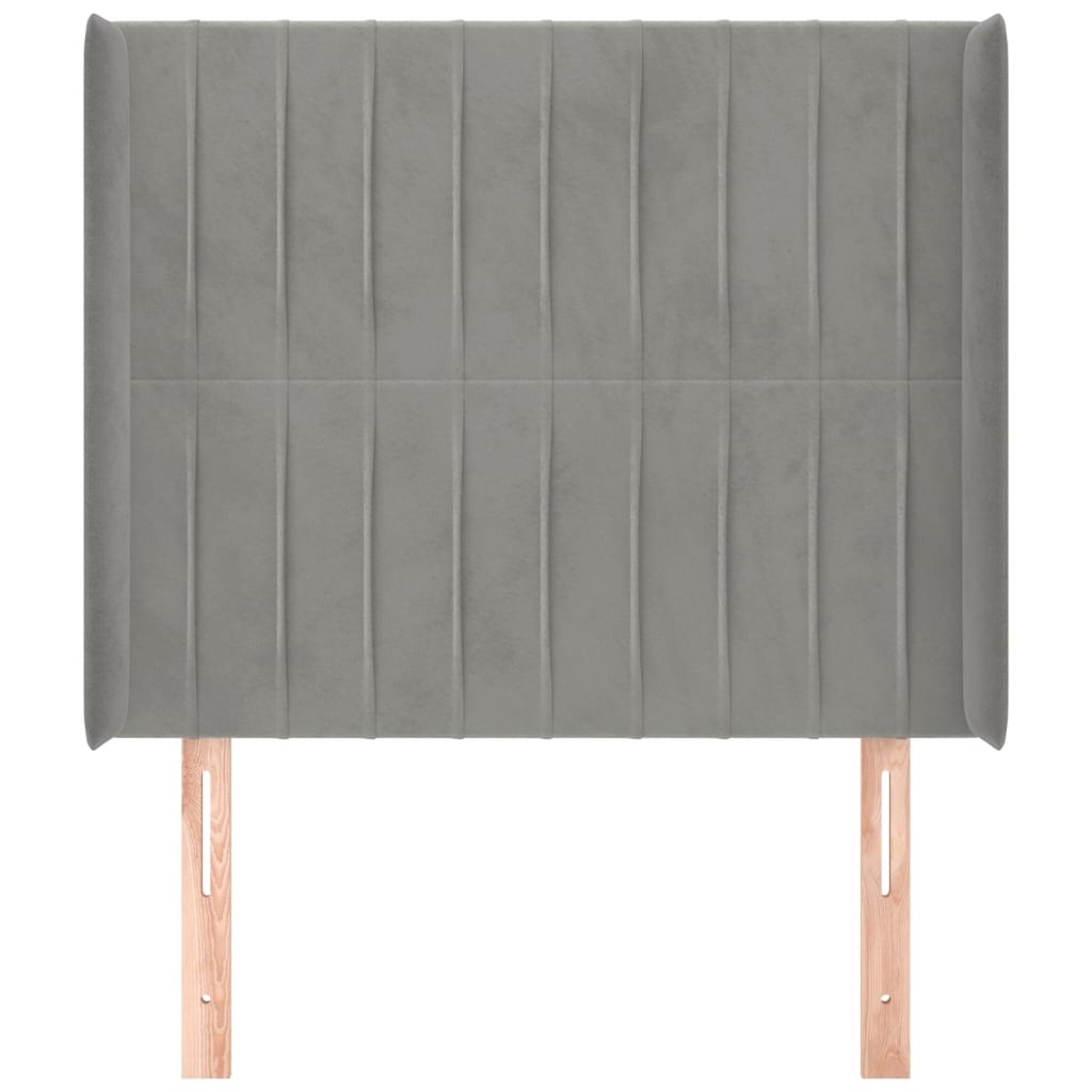 sengegavl med kanter 103x16x118/128 cm fløjl lysegrå