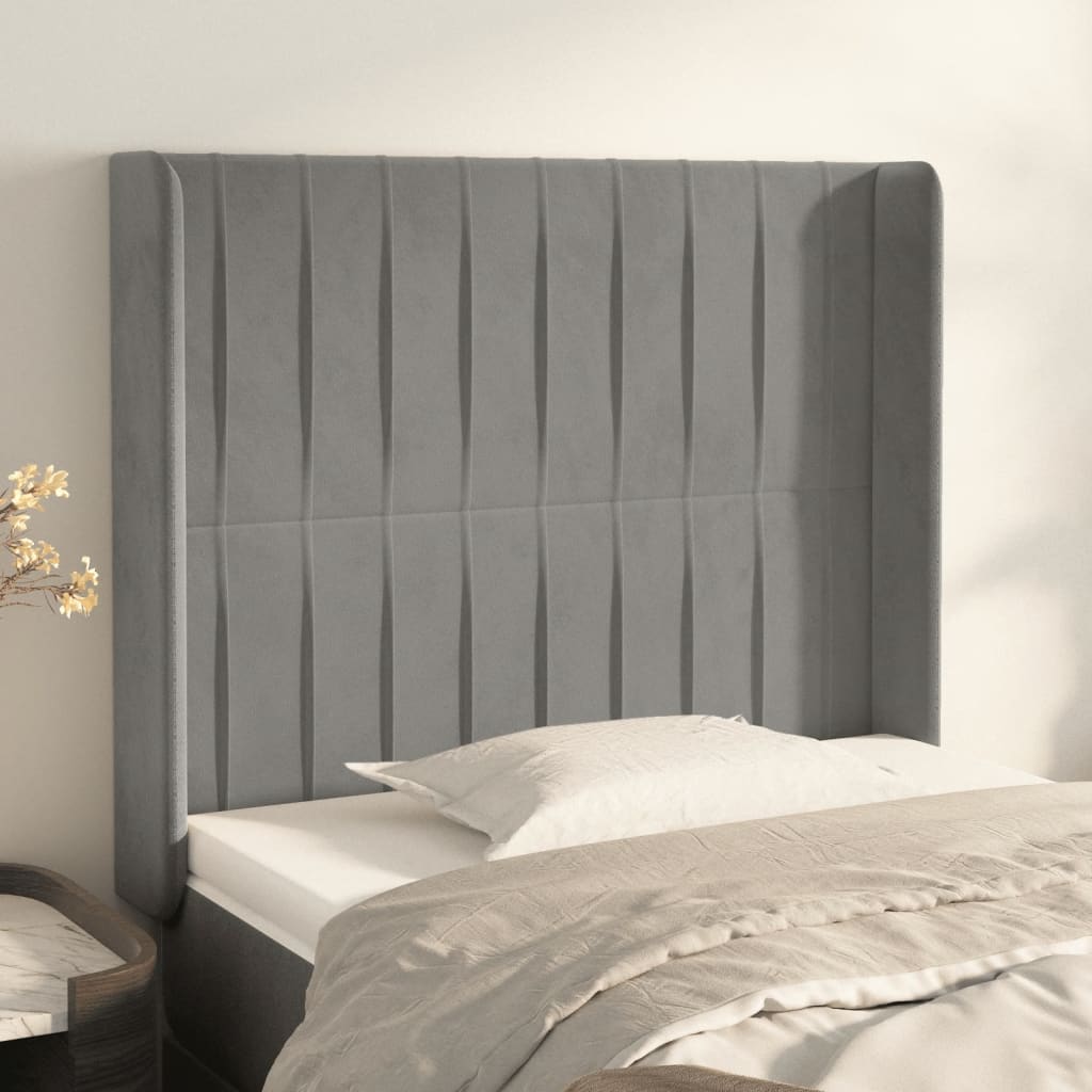 sengegavl med kanter 103x16x118/128 cm fløjl lysegrå