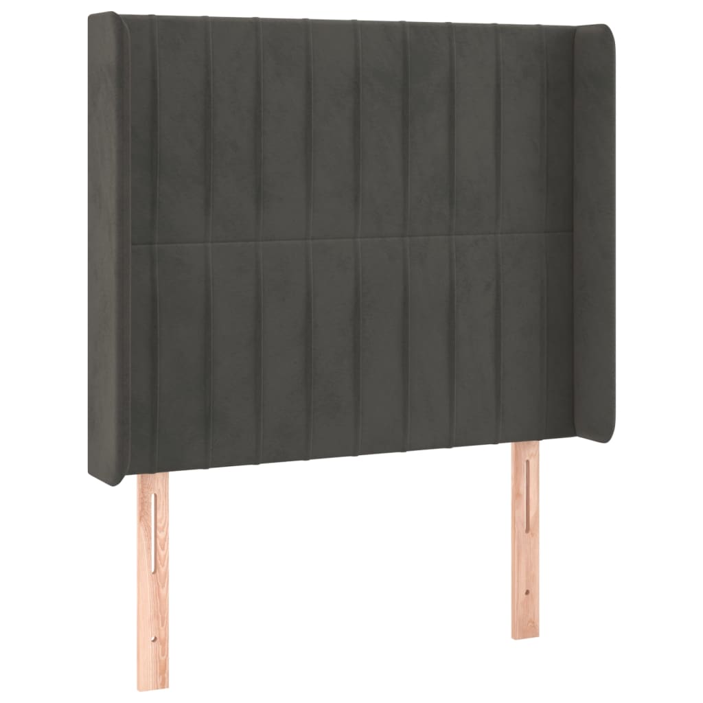 sengegavl med kanter 103x16x118/128 cm fløjl mørkegrå