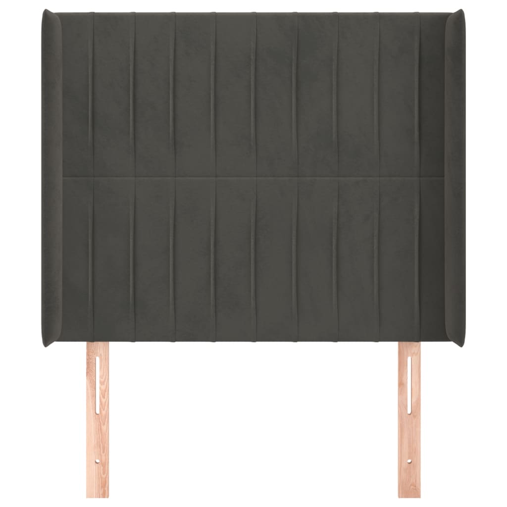 sengegavl med kanter 103x16x118/128 cm fløjl mørkegrå