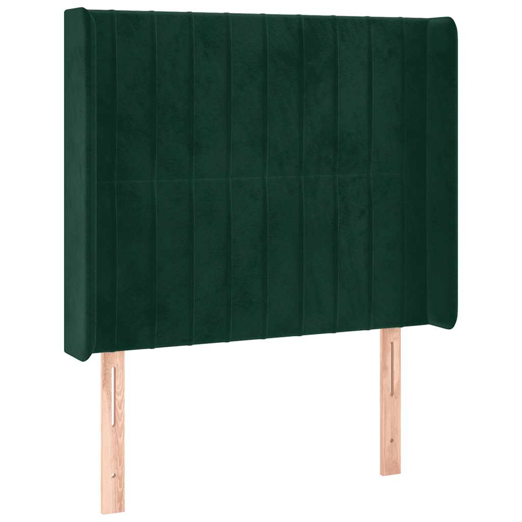 sengegavl med kanter 103x16x118/128 cm fløjl mørkegrøn