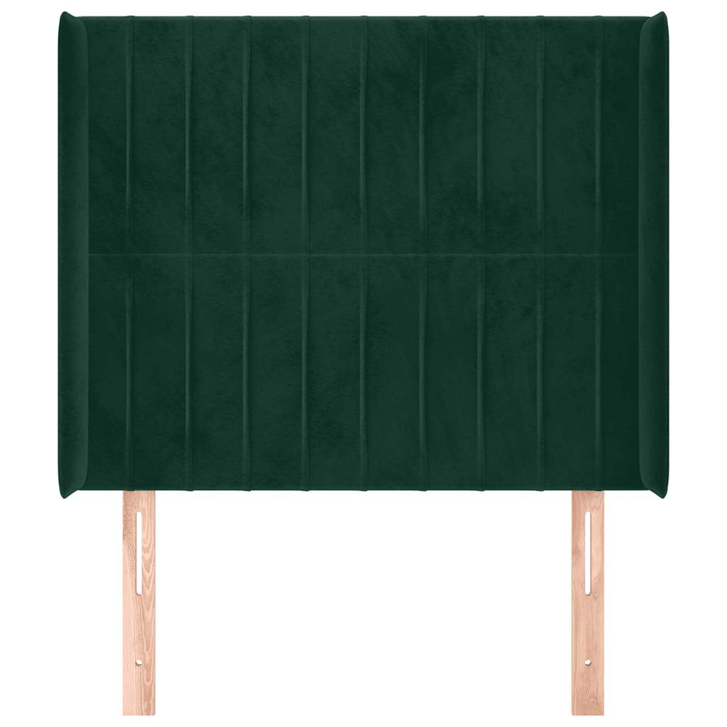 sengegavl med kanter 103x16x118/128 cm fløjl mørkegrøn