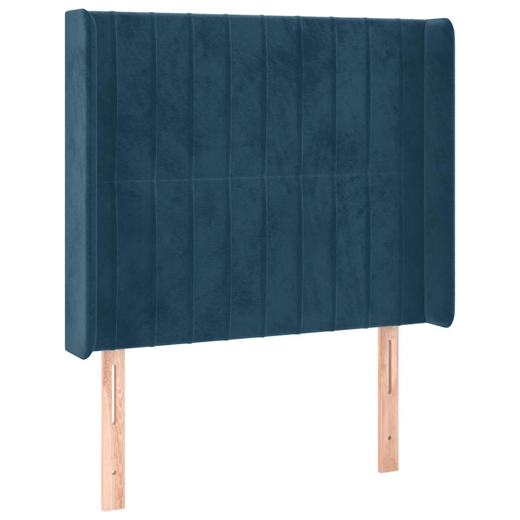 sengegavl med kanter 103x16x118/128 cm fløjl mørkeblå