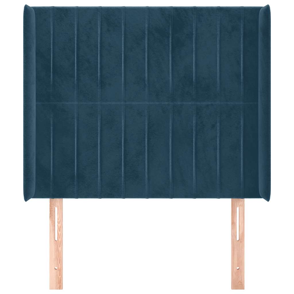 sengegavl med kanter 103x16x118/128 cm fløjl mørkeblå