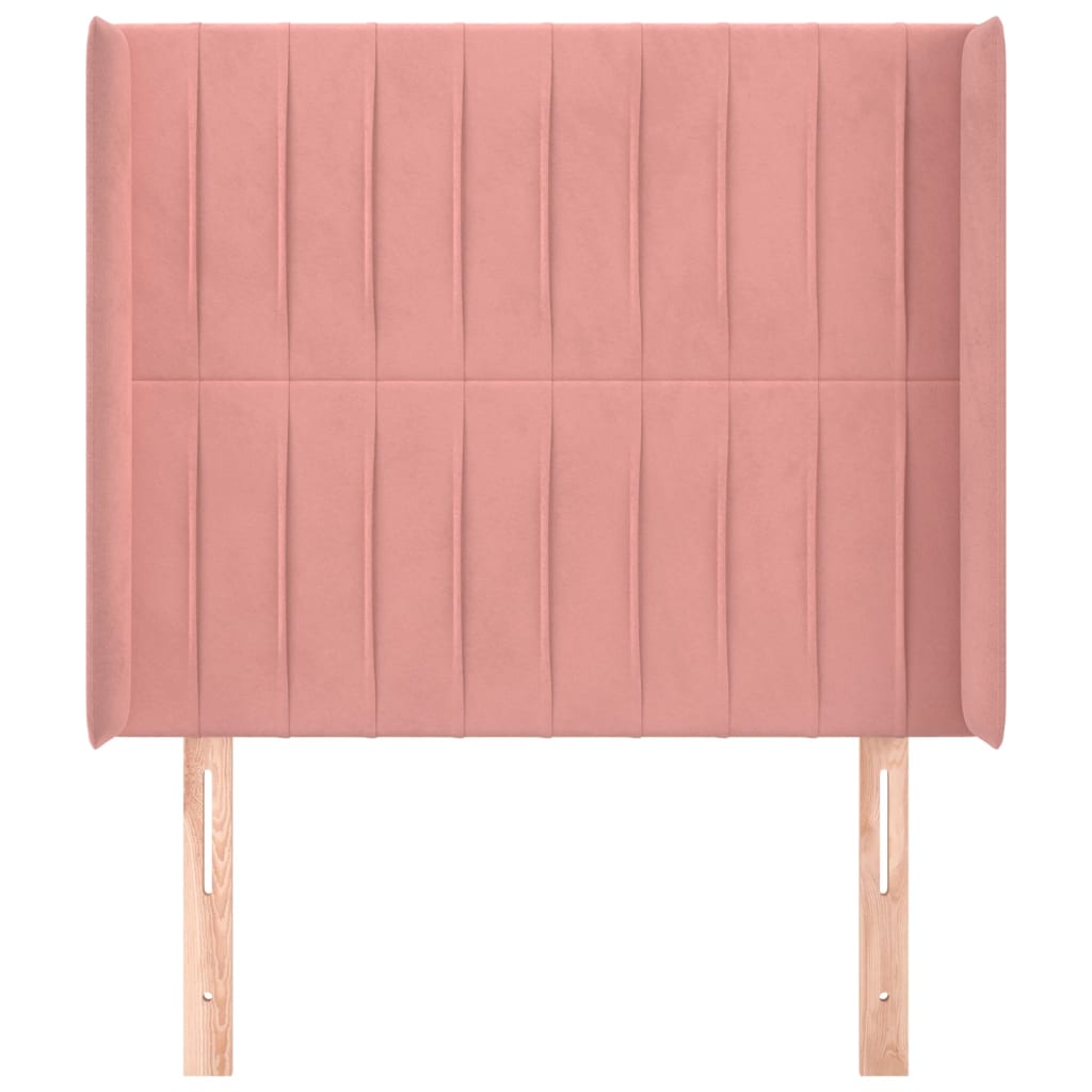 sengegavl med kanter 103x16x118/128 cm fløjl lyserød
