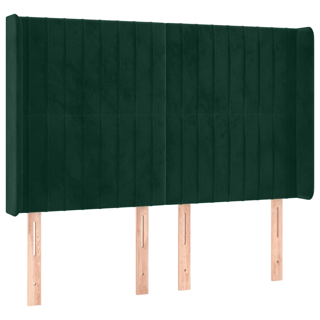 sengegavl med kanter 147x16x118/128 cm fløjl mørkegrøn