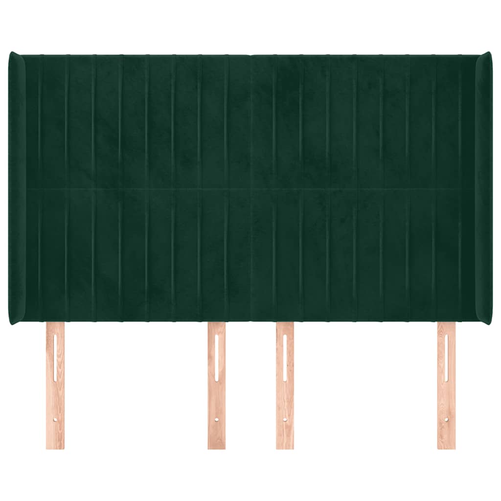 sengegavl med kanter 147x16x118/128 cm fløjl mørkegrøn
