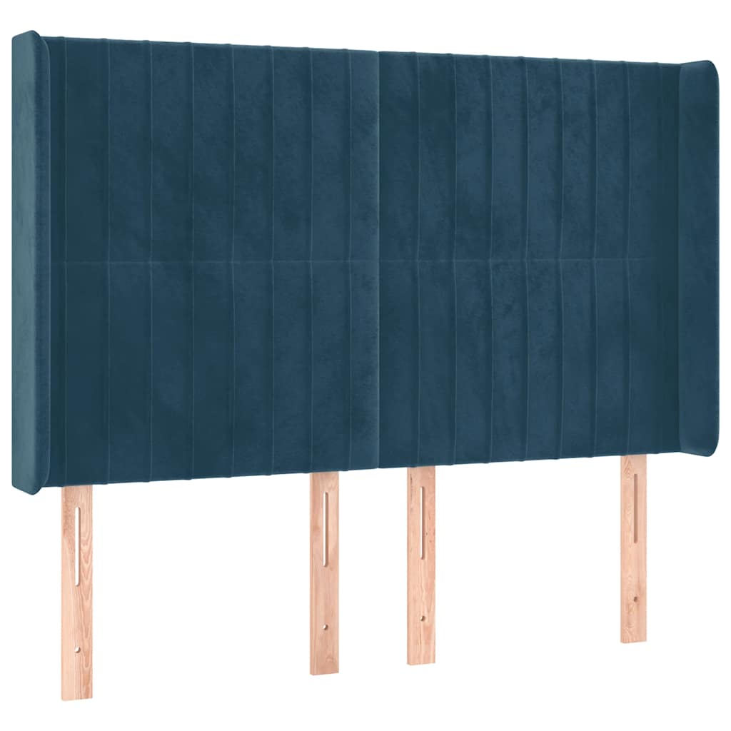 sengegavl med kanter 147x16x118/128 cm fløjl mørkeblå