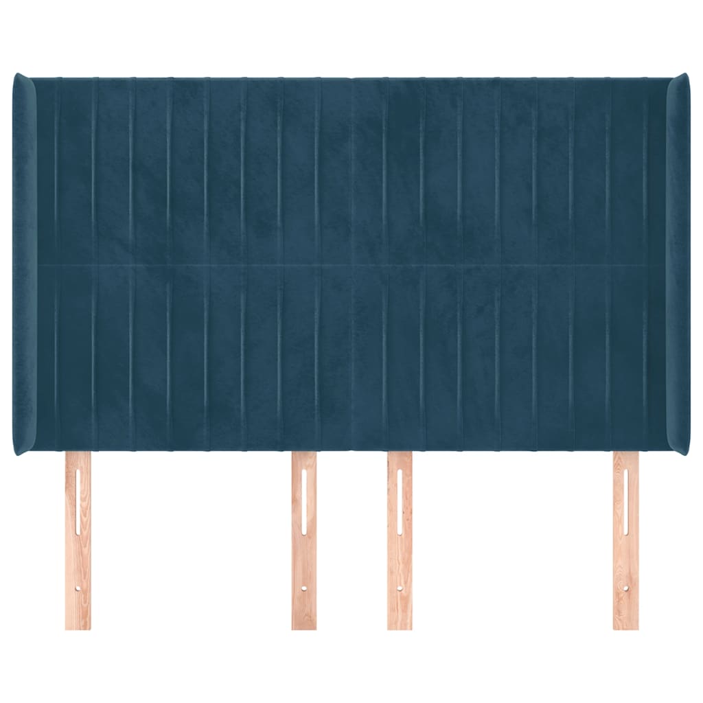 sengegavl med kanter 147x16x118/128 cm fløjl mørkeblå
