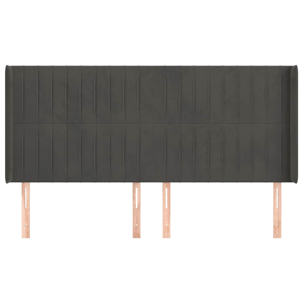 sengegavl med kanter 163x16x118/128 cm fløjl mørkegrå