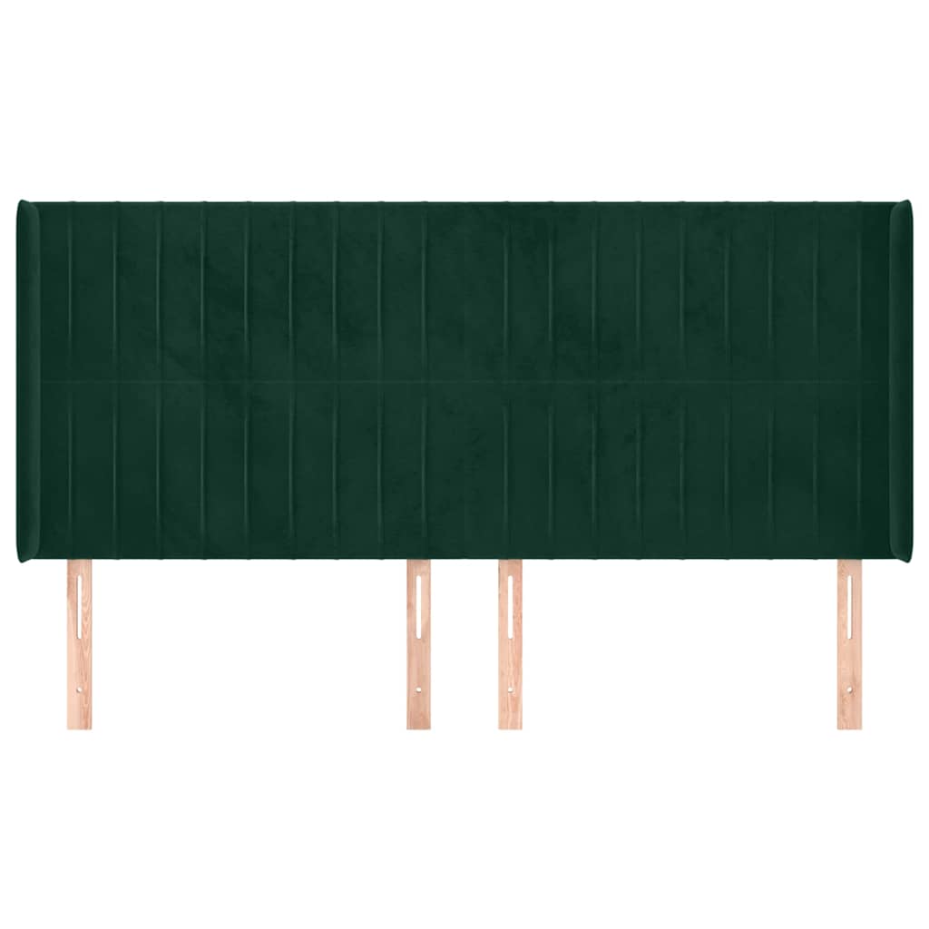 sengegavl med kanter 163x16x118/128 cm fløjl mørkegrøn