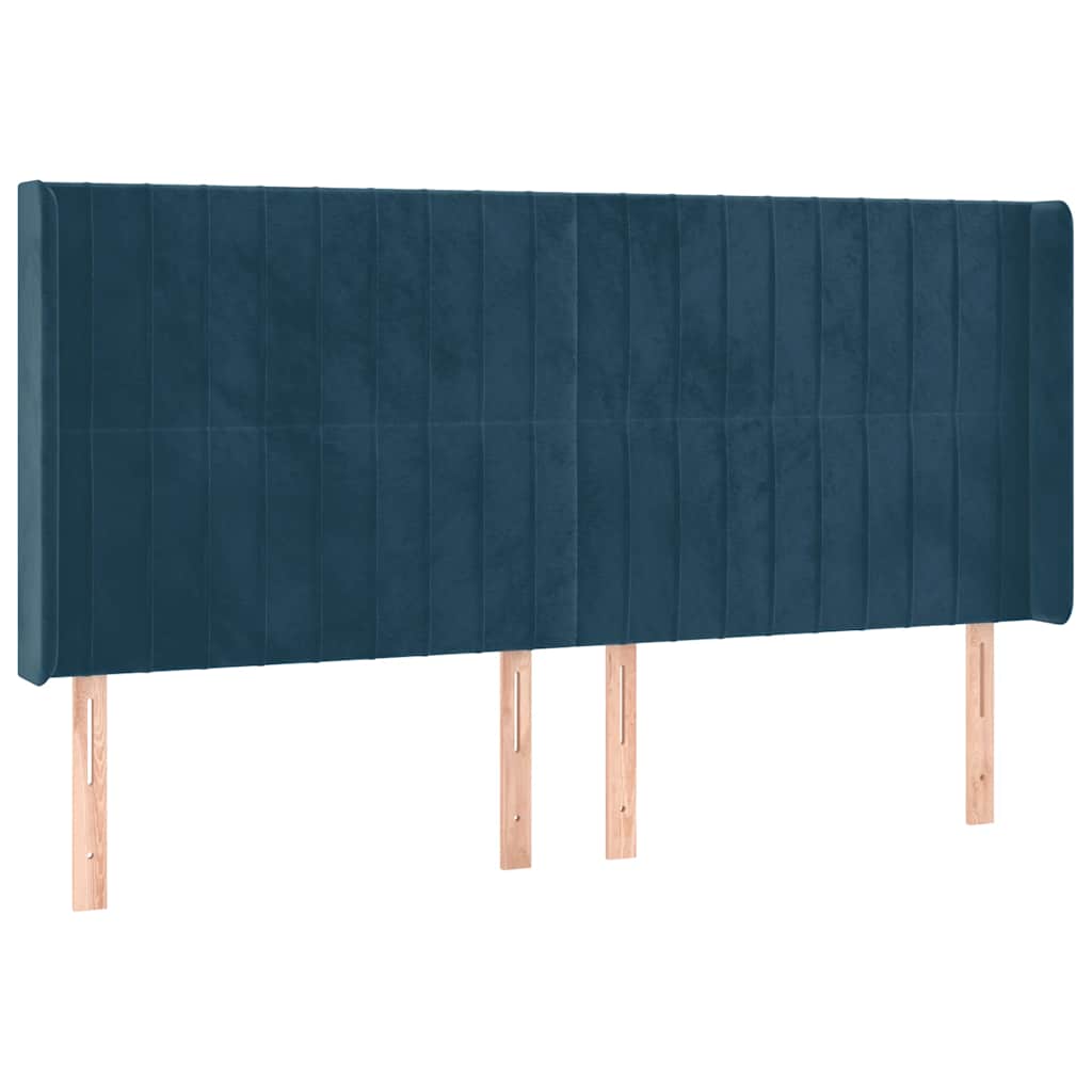 sengegavl med kanter 163x16x118/128 cm fløjl mørkeblå