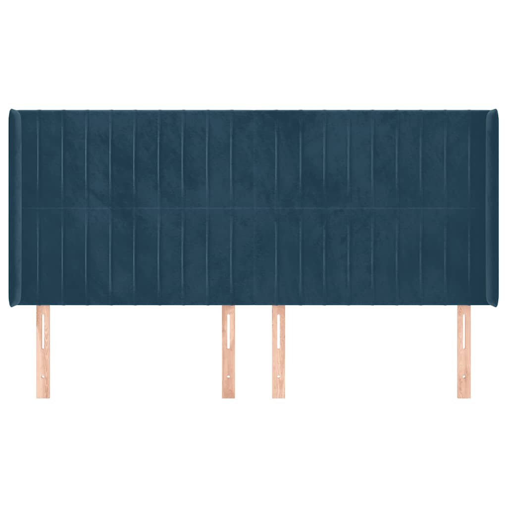 sengegavl med kanter 163x16x118/128 cm fløjl mørkeblå