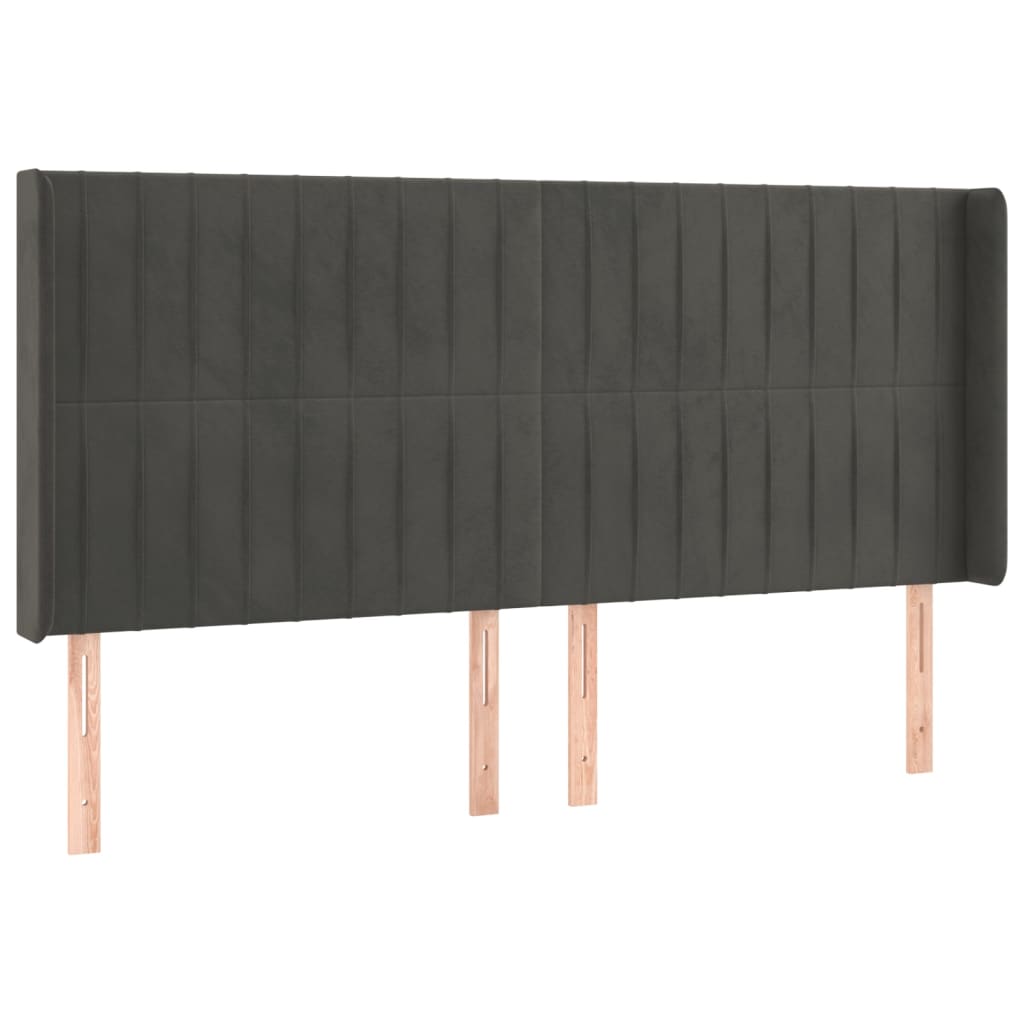 sengegavl med kanter 183x16x118/128 cm fløjl mørkegrå